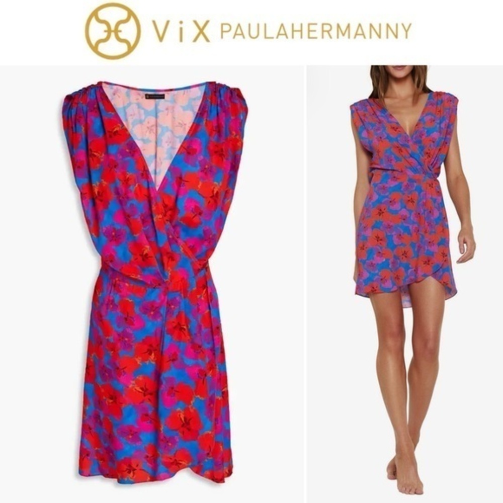 VIX PAULA HERMANNY Mabel Gisele Wrapeffect Floral Printed Mousseline Kaftan sz S